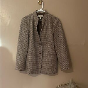 Talbots Women's Brown and Tan Houndstooth Blazer